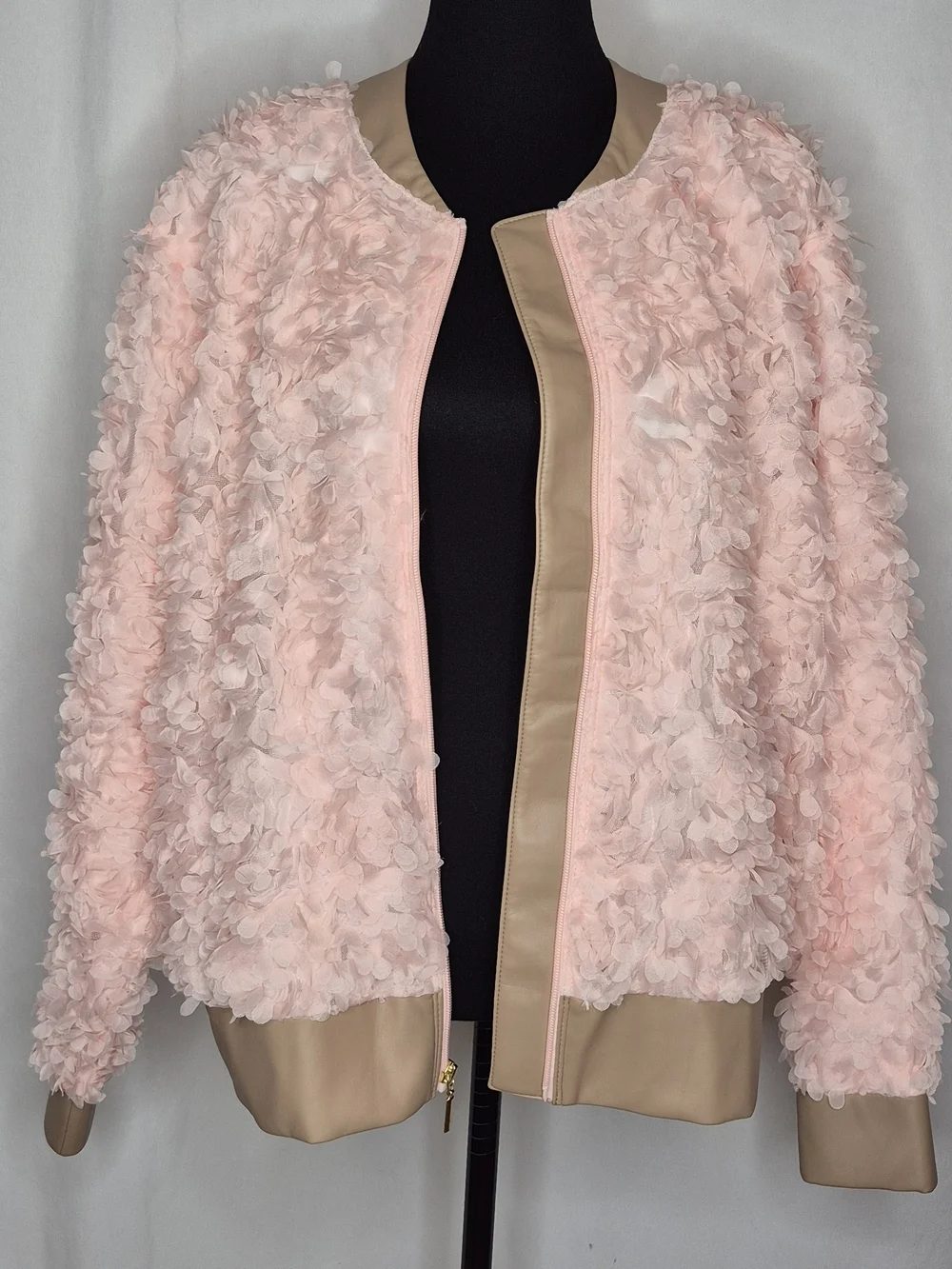 Fierce by Mally Rosebud Textured Bomber Jacket w/ Faux Leather Trim - Sz XL